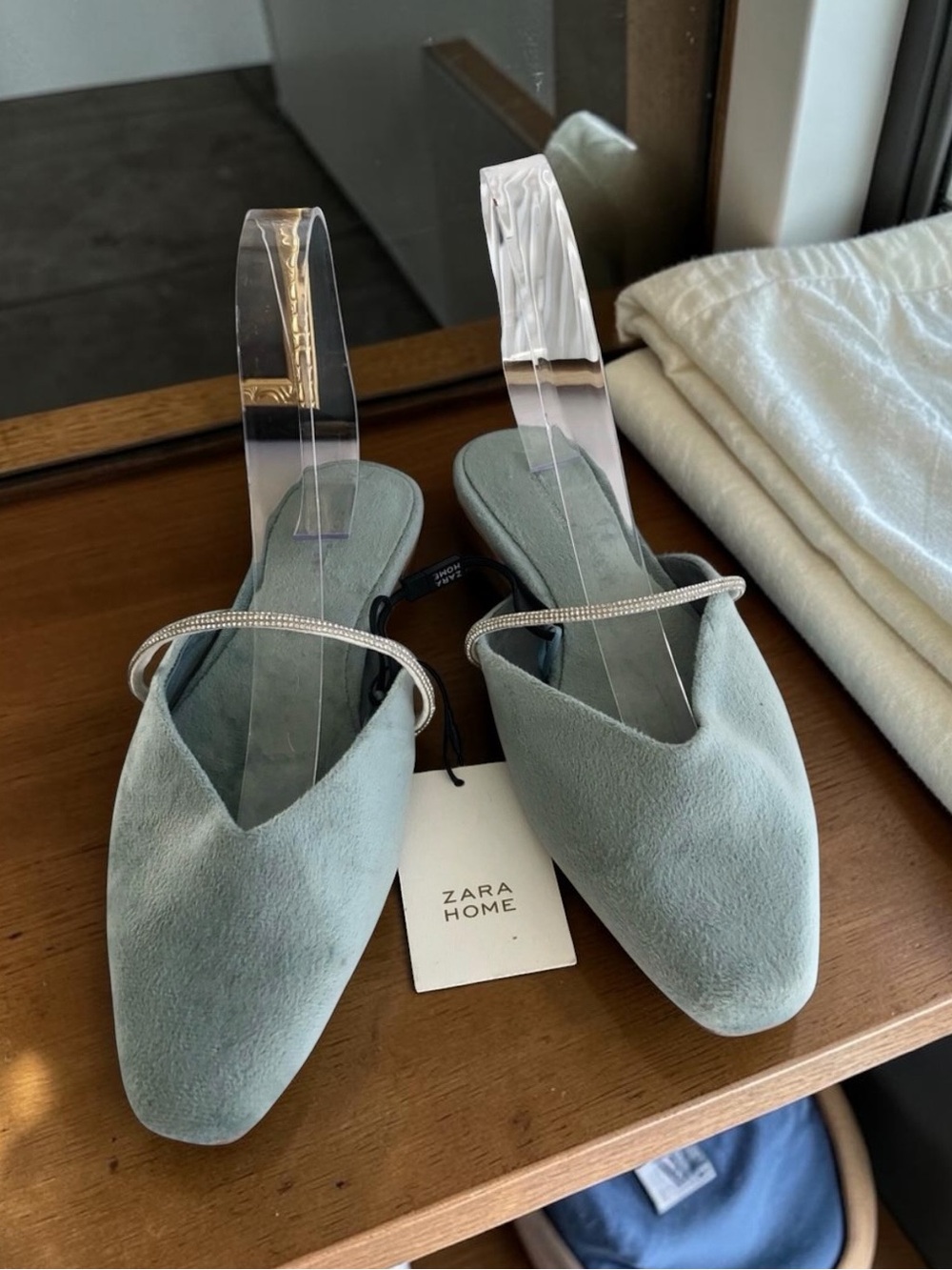 Zara Home Light Blue Green Velvet Mules - Picture 11 of 15